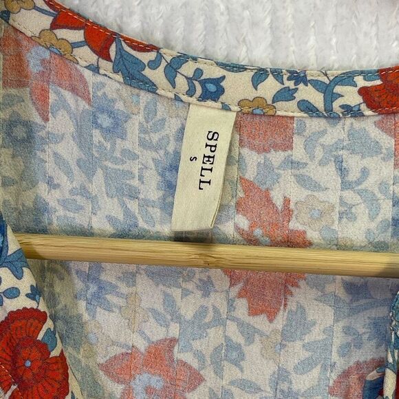 Spell Multicolor Long Sleeve V-Neck Village Button Down Midi Dress Size Small - Picture 5 of 10